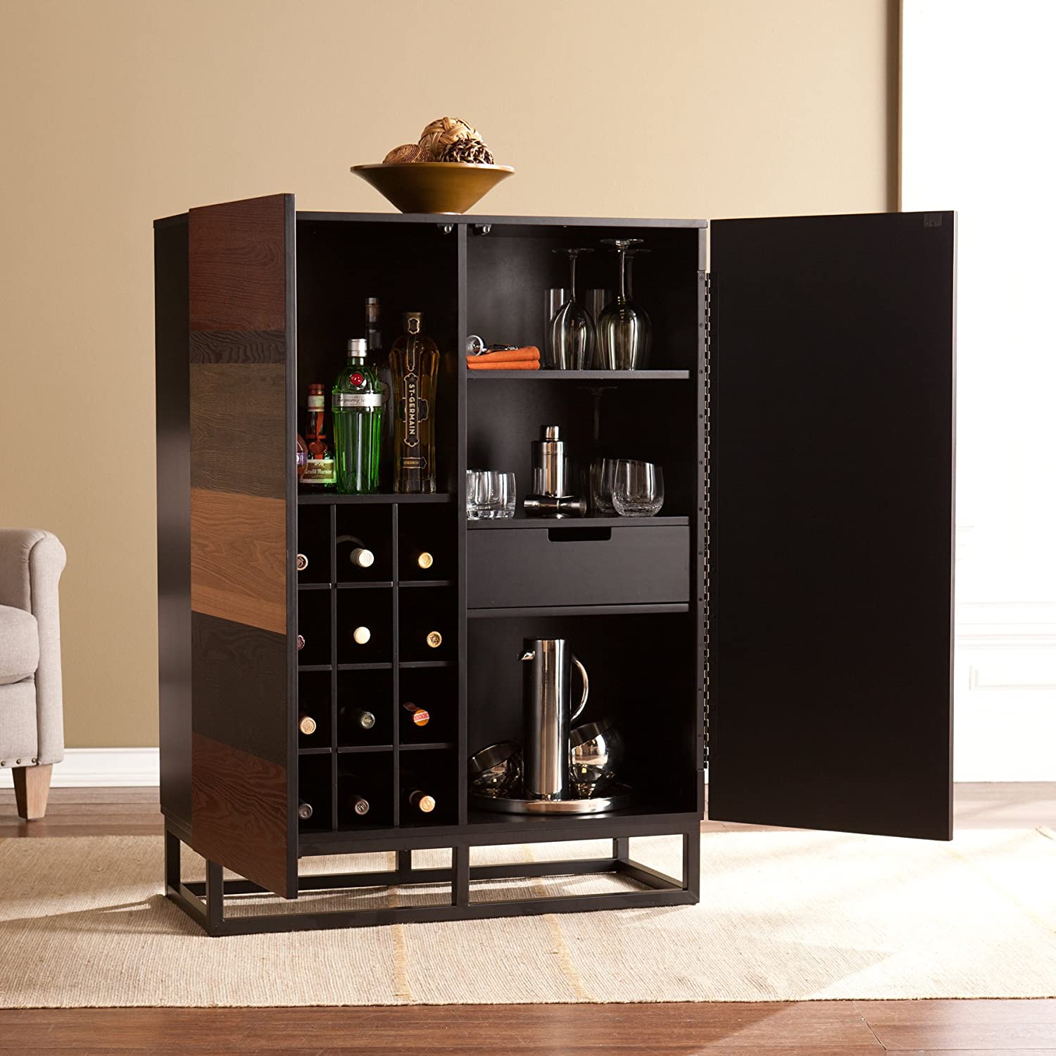 Bar Cabinet: Multi-Tonal Bar Cabinet with Shelves