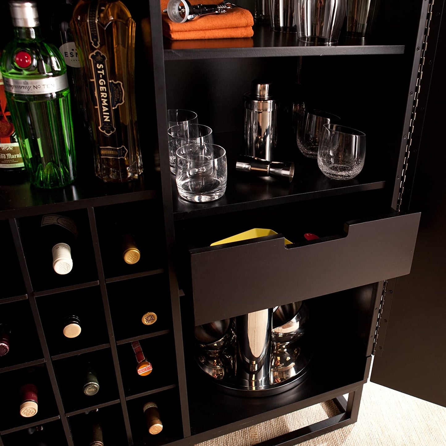 Bar Cabinet: Multi-Tonal Bar Cabinet with Shelves