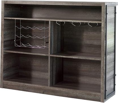 Bar Cabinet: Rectangular 5-Shelf Aged Oak Bar Unit  
