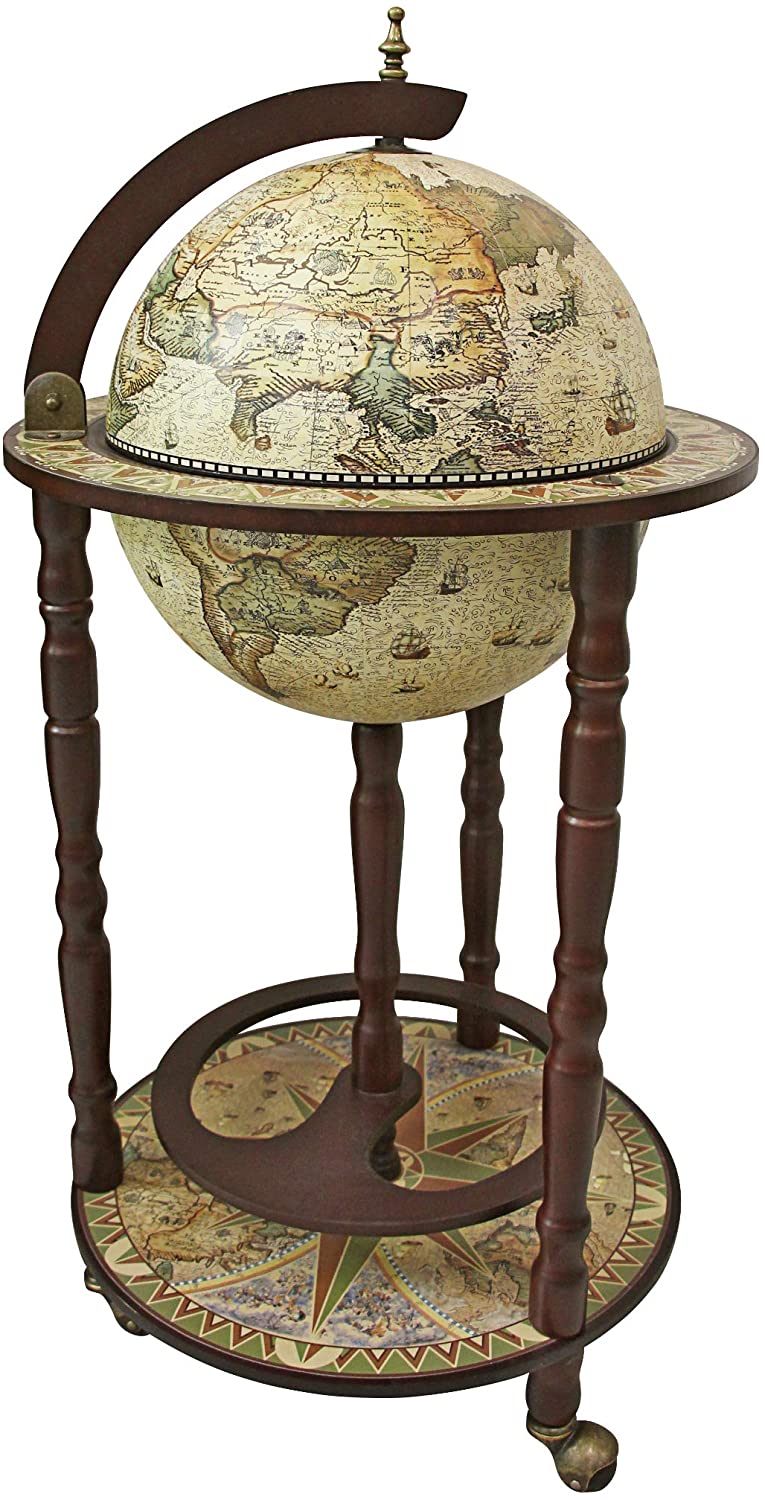 Bar Cabinet: Sixteenth-Century Old World Globe Bar Cabinet on Wheels