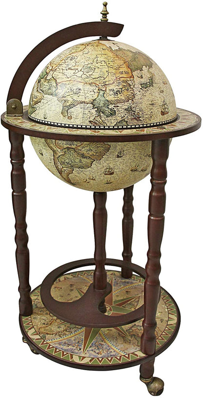 Bar Cabinet: Sixteenth-Century Old World Globe Bar Cabinet on Wheels