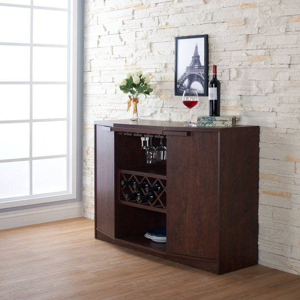 Bar Cabinet Storage Cabinet with Center Glass and Wine Rack