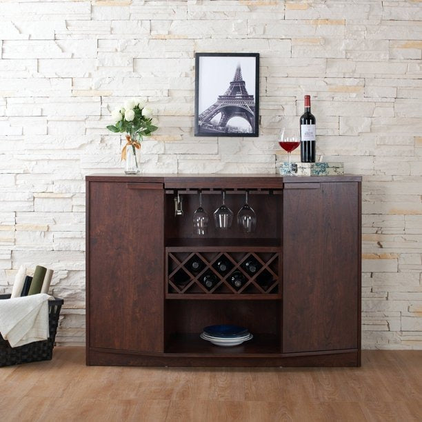 Bar Cabinet Storage Cabinet with Center Glass and Wine Rack