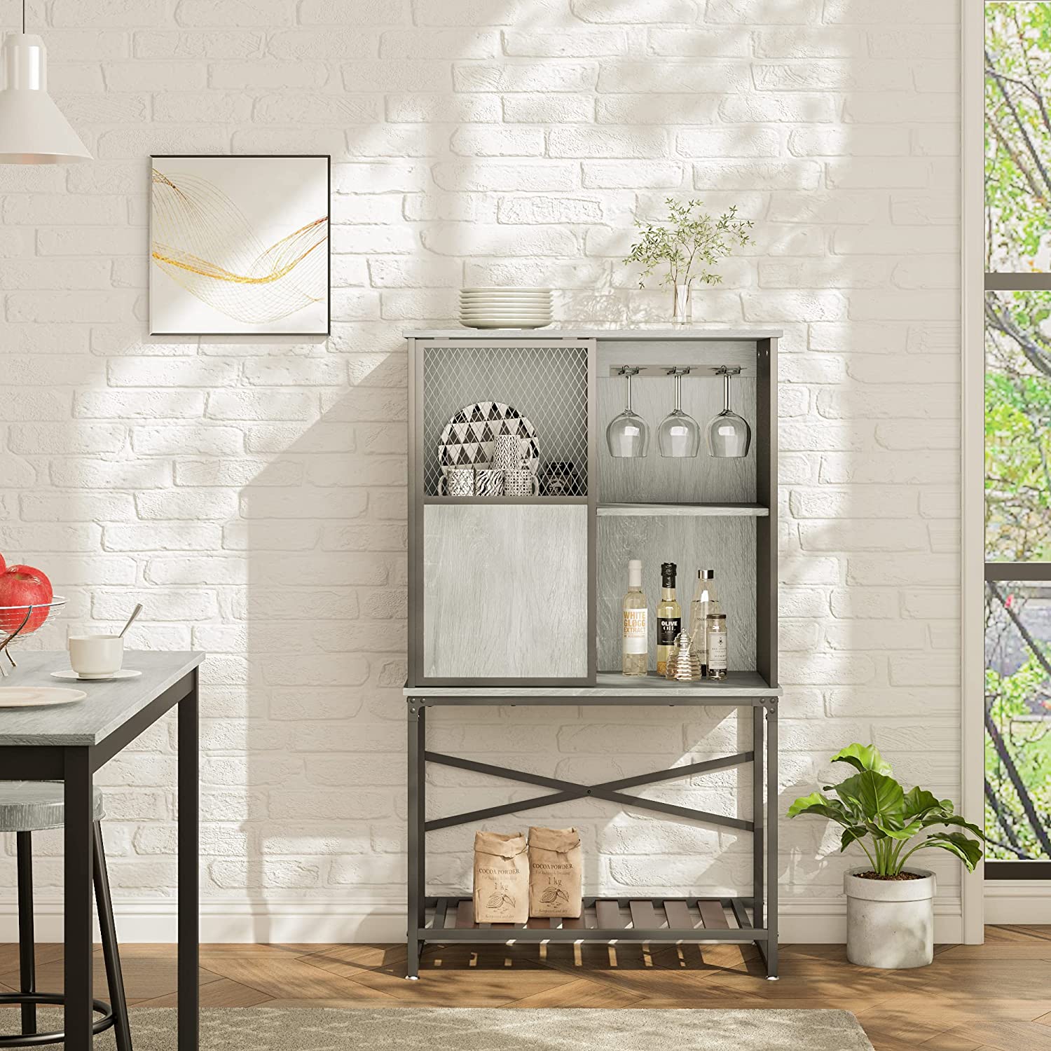 Bar Cabinet: Storage Cabinet with Sliding Door and Open Shelf – GKW Retail