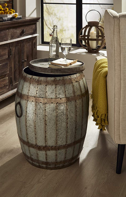 Bar Cabinet: Vintage Inspired Iron Barrel, Rustic Metal Accent Table