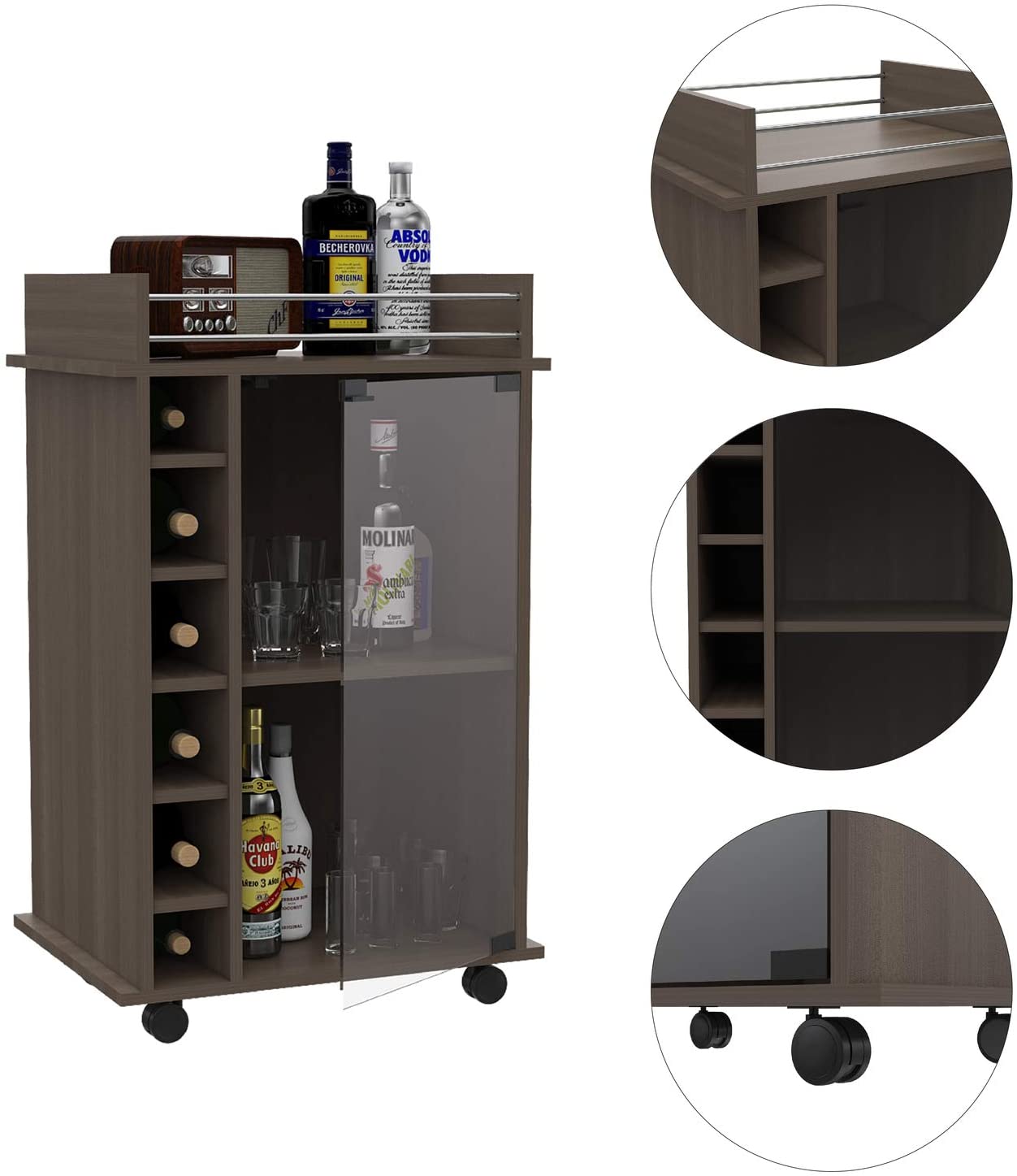 Bar Cabinet: Wine and Liquor Bar Storage Display Cabinet Cart