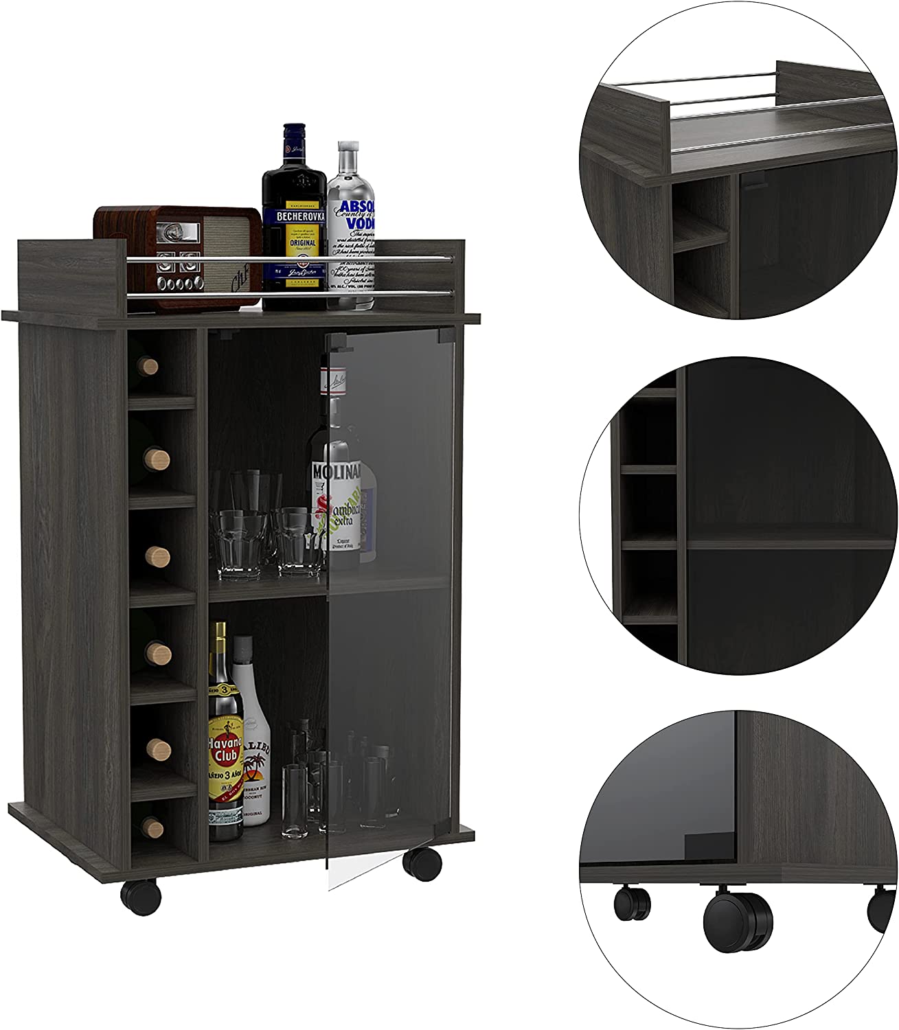Bar Cabinet: Wine and Liquor Bar Storage Display Cabinet Cart