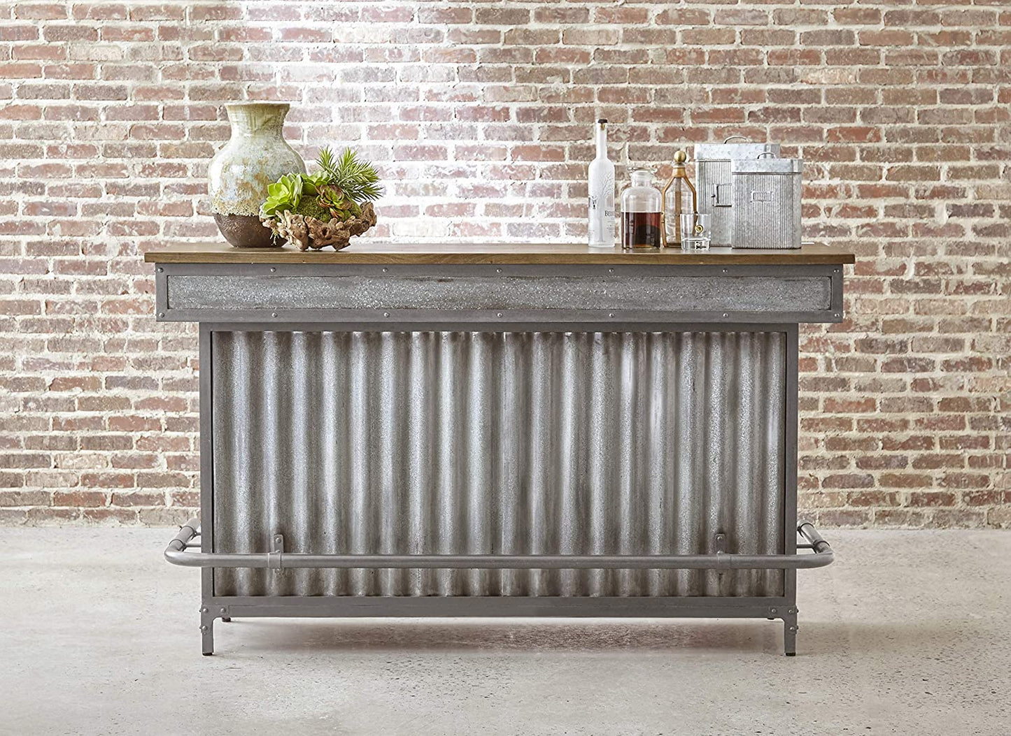 Bar Cabinet: Wood and Metal Home Bar, Silver 