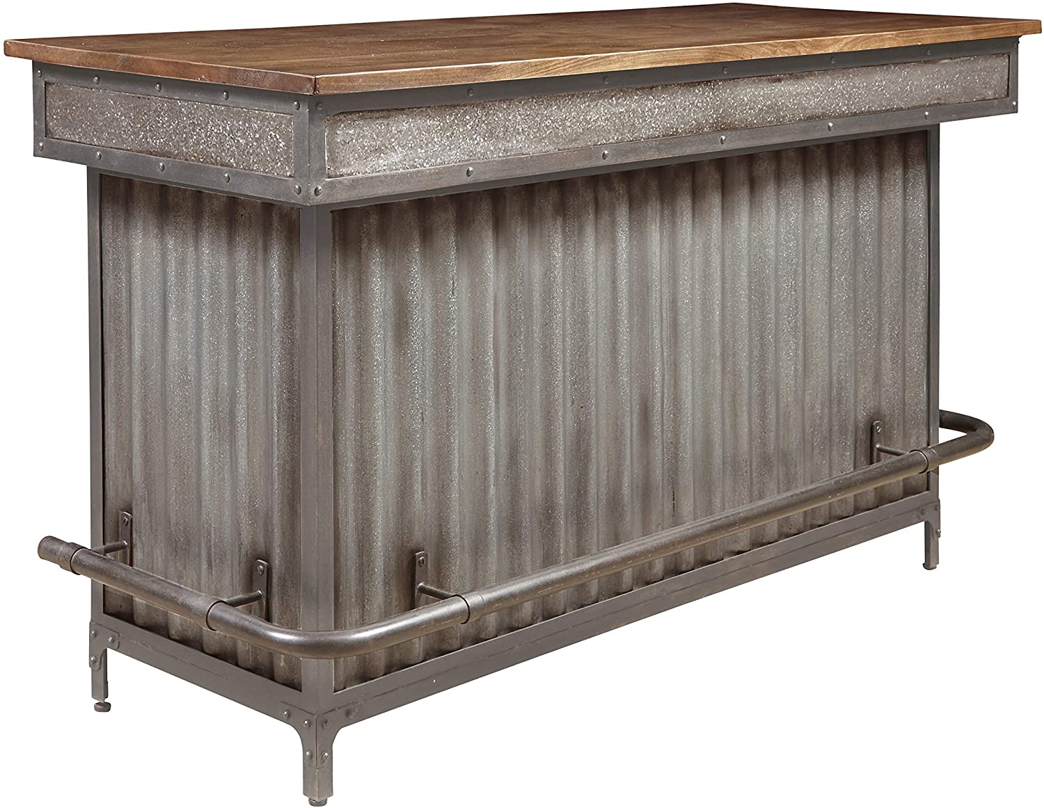 Bar Cabinet: Wood and Metal Home Bar, Silver 
