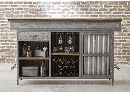 Bar Cabinet: Wood and Metal Wine Bar Cabinet Unit with Foot Rack