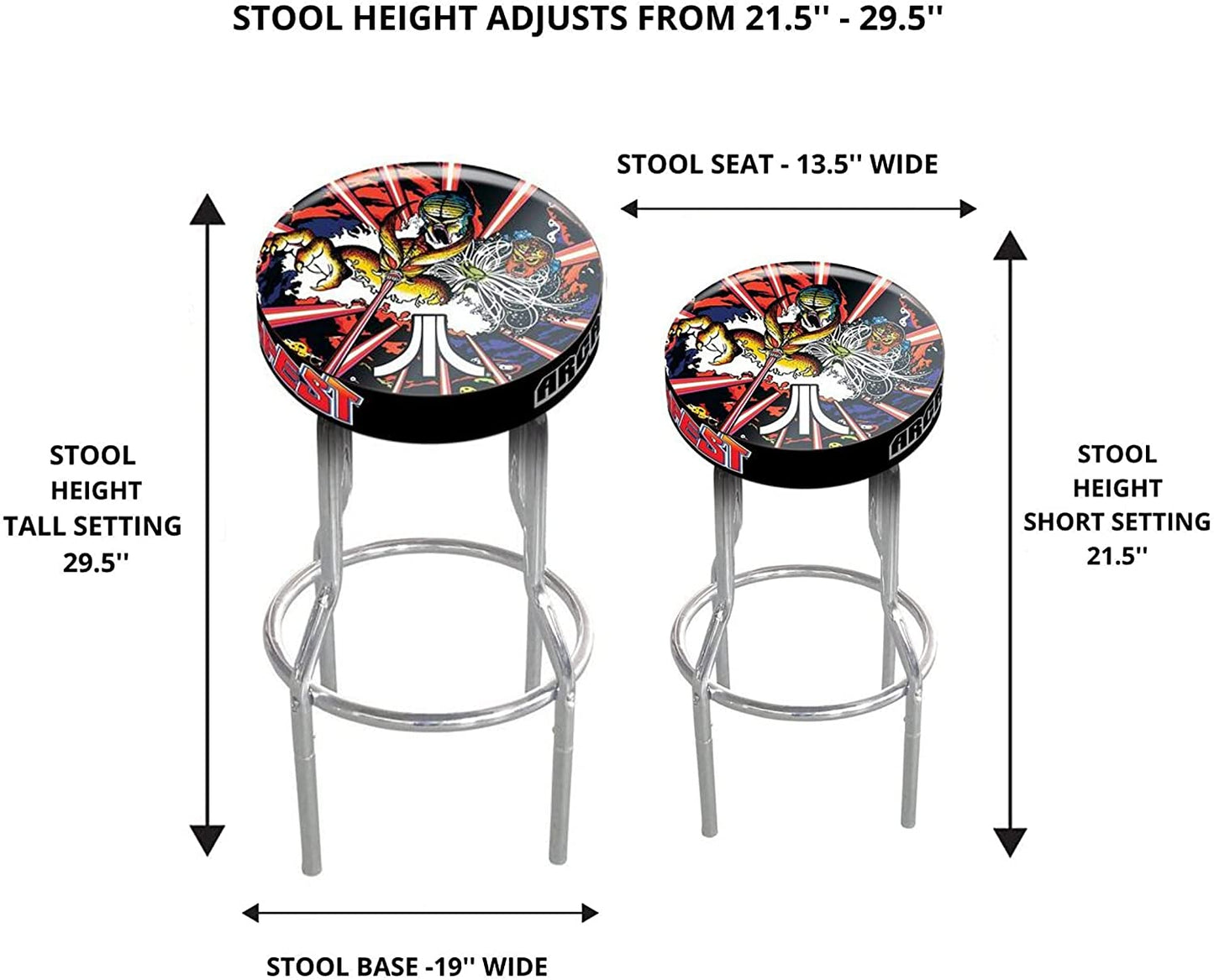 Bar Stool Adjustable Height 21.5 inches to 29.5 inches (Atari Tempest)