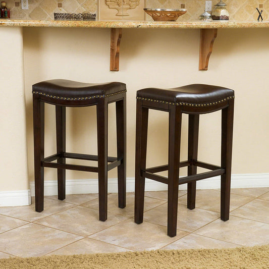 Bar Stool Backless Bar Stools, 2-Pcs Set, Brown 