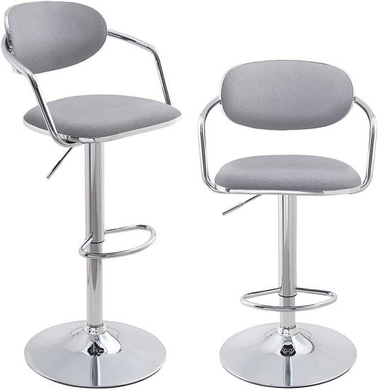 Bar Stool: Fabric Metal Bar Chairs for Kitchen Counter (Grey)