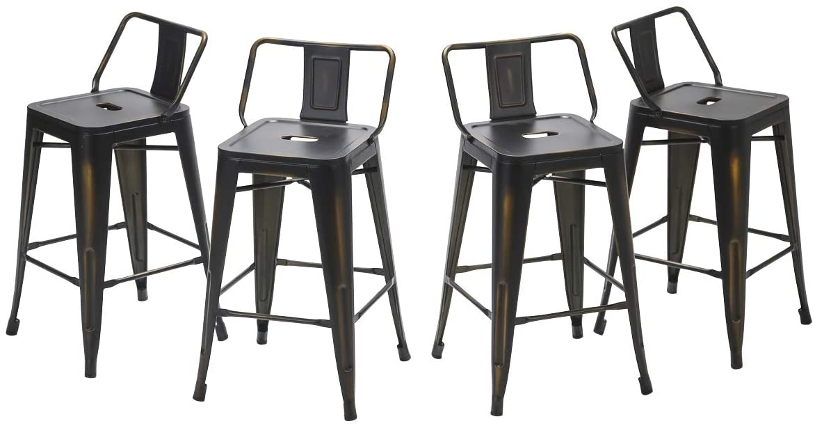 Bar Stool Wooden Seat [Set of 4] Counter Height Bar Stools, Matte Black