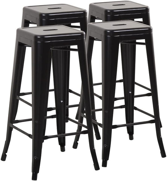 Bar Stool Outdoor Stackable Bar Stools with Square Seat, 30 Inches, Black 