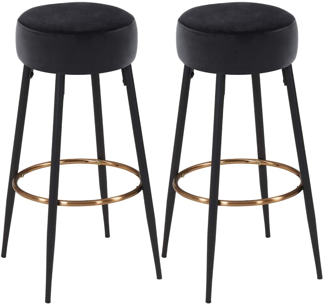 Bar Stool: Round Dining Chair Height for Coffee Shop, Bar, Home Balcony(2pcs, Atrovirens)