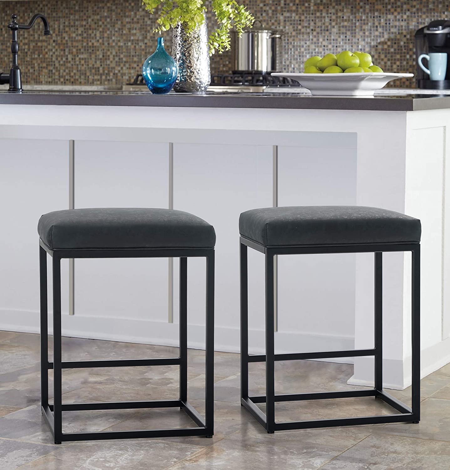 Bar Stool Set of 2 for Kitchen Counter Backless Industrial Stool Modern 