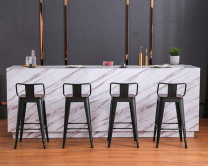 Bar Stool: Set of 4 Counter Bar Stools with Wood Top Low Back Matte Black