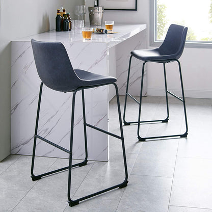 Bar Stool: Urban Industrial Faux Leatherette Armless Bar Chairs, Set of 2