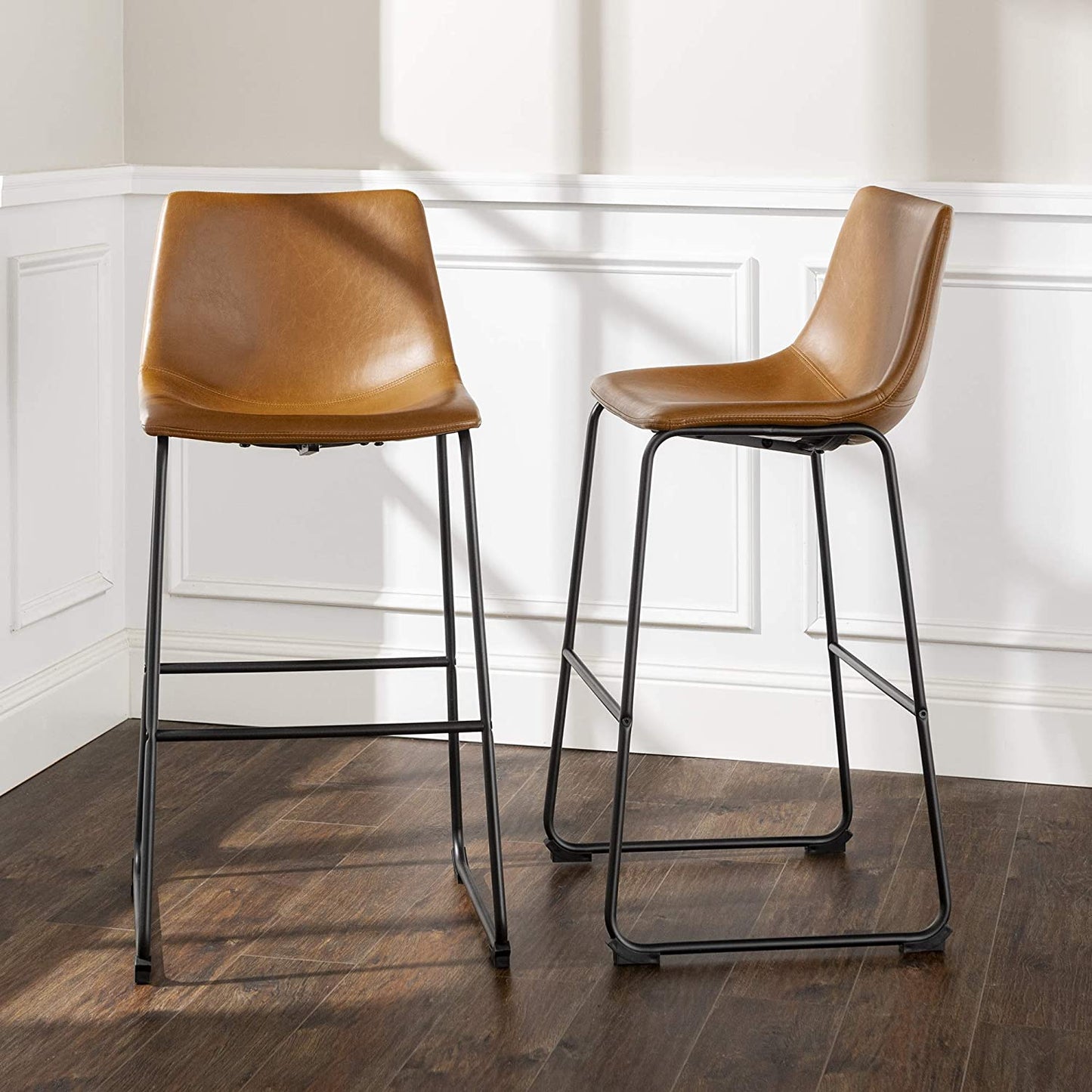 Bar Stool: Urban Industrial Faux Leatherette Armless Bar Chairs, Set of 2