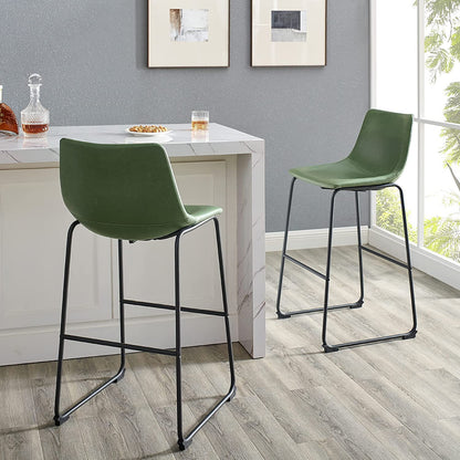 Bar Stool: Urban Industrial Faux Leatherette Armless Bar Chairs, Set of 2