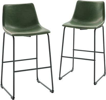 Bar Stool: Urban Industrial Faux Leatherette Armless Bar Chairs, Set of 2