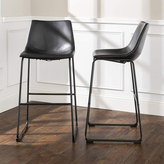 Bar Stool: Urban Industrial Faux Leatherette Armless Bar Chairs, Set of 2