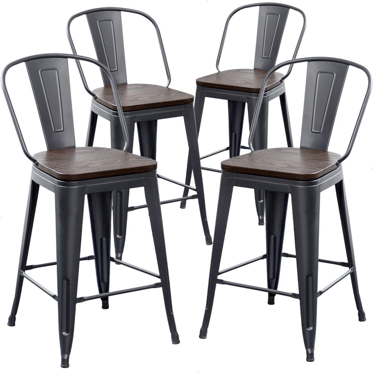 Bar Stools: High Back Bar Chairs 24 Inch Matte Black