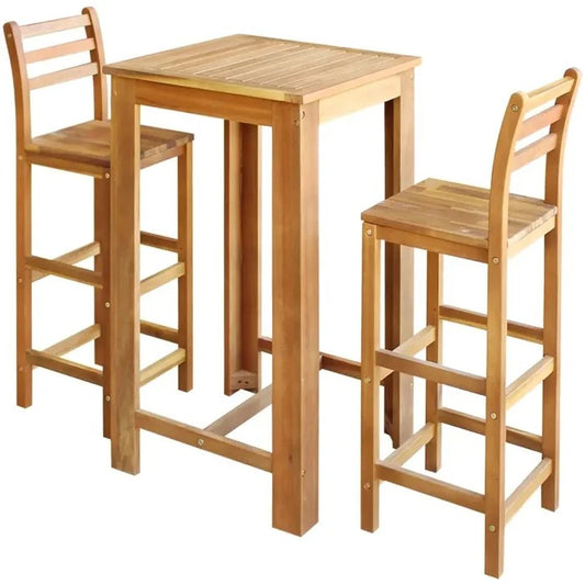 Bar Table Set: 2 - Person Bar Height Acacia Solid Wood Bar Table Set