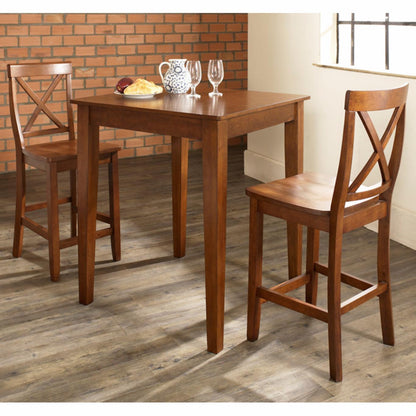 Bar Table Set: 3-Piece Pub Set with Tapered Leg and X-Back Stools