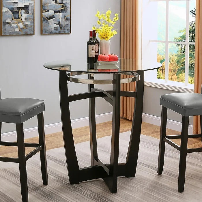 Bar Table Set: Glass Table With Solid Wood Chair