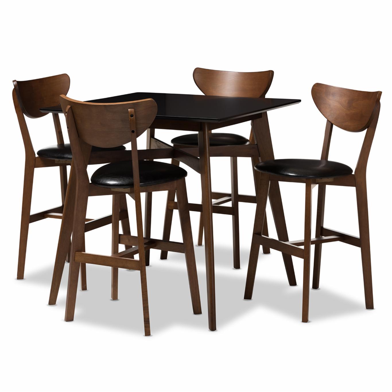 Bar Table Set: Modern Faux Leatherette Upholstered 5 Piece Pub Set