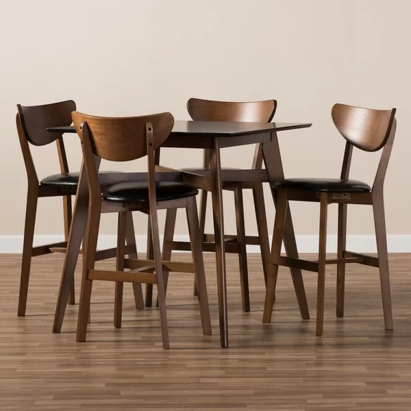 Bar Table Set: Modern Faux Leatherette Upholstered 5 Piece Pub Set