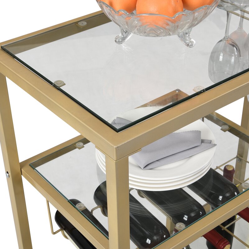 Bar Trolley : 3 Tier Glass Shelves Bar Trolley