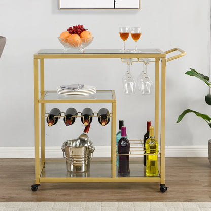 Bar Trolley : 3 Tier Glass Shelves Bar Trolley