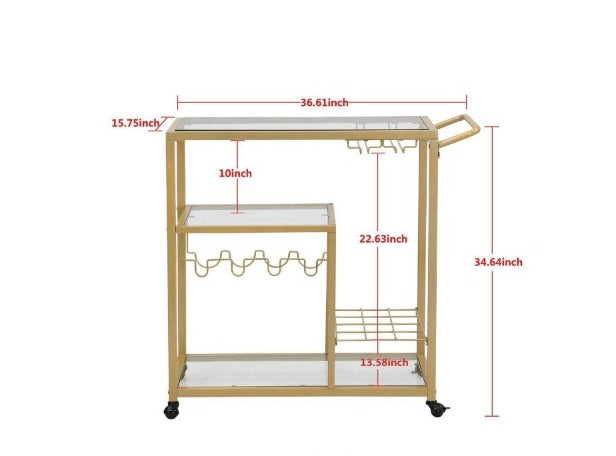 Bar Trolley 3 Tier Glass Shelves Bar Trolley