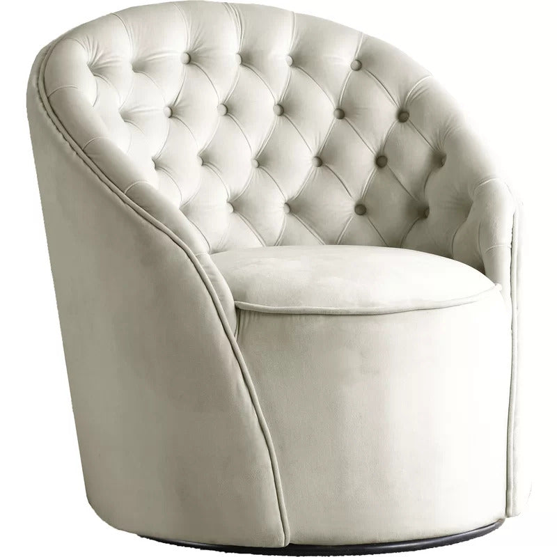Barrel Chair: 30'' Wide Tufted Velvet Swivel Barrel Chai