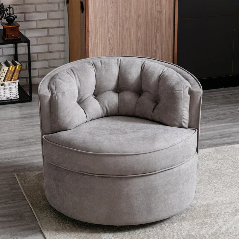 Tufted linen deals swivel barrel chair