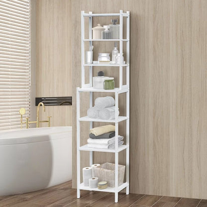 Bathroom Cabinets: 14.5'' W x 63.75'' H x 12'' D Solid Wood Free-Standing Bathroom Shelves