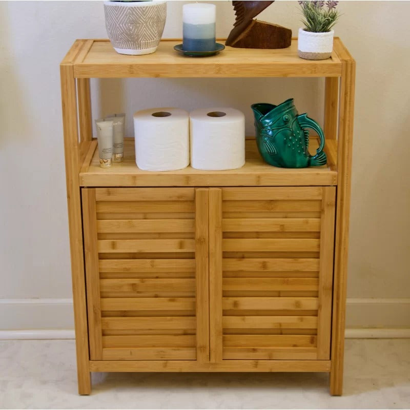 Bathroom Cabinets: 25'' W x 32.1'' H x 10.8'' D Solid Wood Free-Standing Bathroom Cabinet
