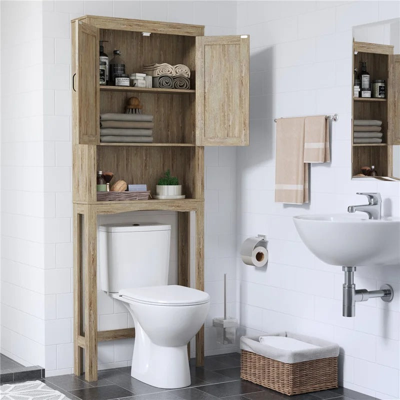 Bathroom Cabinets: 26'' W x 65.9'' H x 9.63'' D Over-The-Toilet Storage