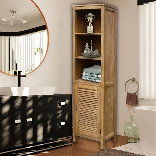 Bathroom Linen Cabinets:19.6'' W x 78.7'' H x 15.7'' D Solid Wood Linen Cabinet