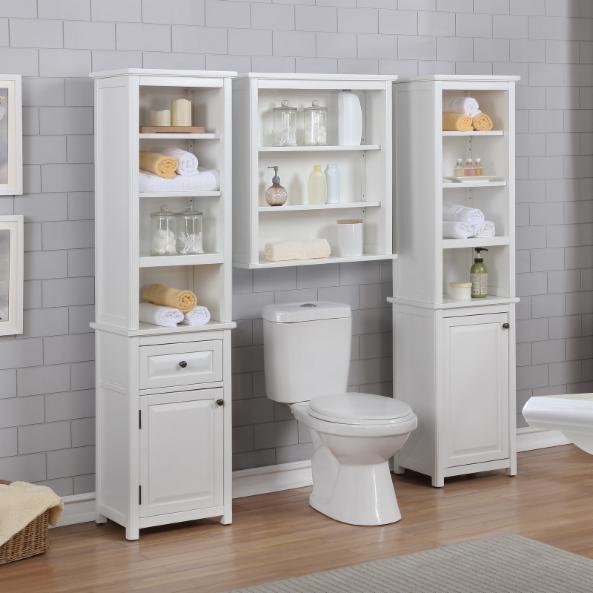 Bathroom Linen Cabinets: 1 Drawer Bathroom Linen Cabinet with 4 Open Shelves