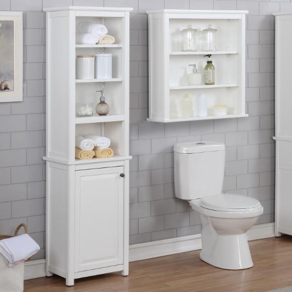 Bathroom Linen Cabinets: 1 Drawer Bathroom Linen Cabinet with 4 Open Shelves