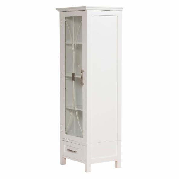 Bathroom Linen Cabinets: White Linen Cabinet with 1 Door and 1 Bottom Drawer