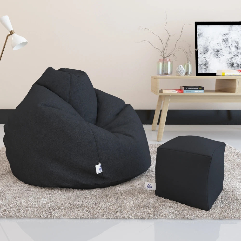 Bean Bag : PREMIUM JUMBO SIZE - Filled (With Beans) - COMBO (with Footrest)