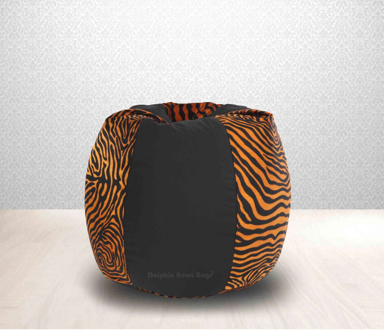 Bean Bag : XL BLACK/GOLDEN ZEBRA-FABRIC-FILLED & WASHABLE (with Beans)