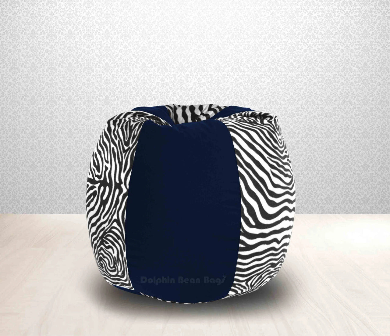 Bean Bag : XL N.Blue/Zebra(Blk-White)-FABRIC-FILLED & WASHABLE (with Beans)