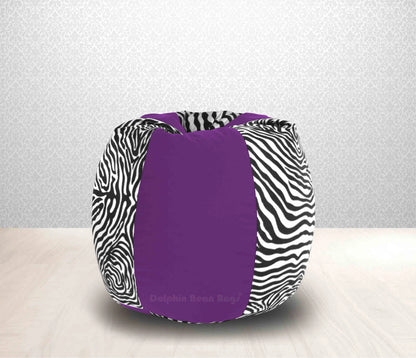 Bean Bag : XL Purple/Zebra(Blk-White)-FABRIC-FILLED & WASHABLE (with Beans)