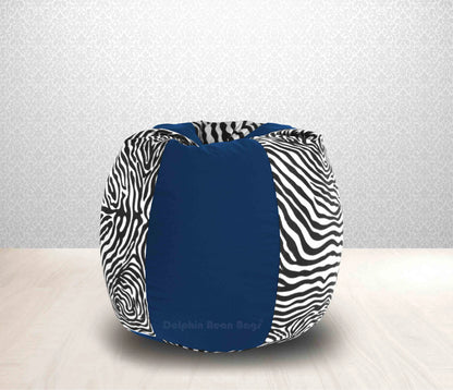 Bean Bag : XL R.BlueZebra(Blk-White)-FABRIC-FILLED & WASHABLE (with Beans)